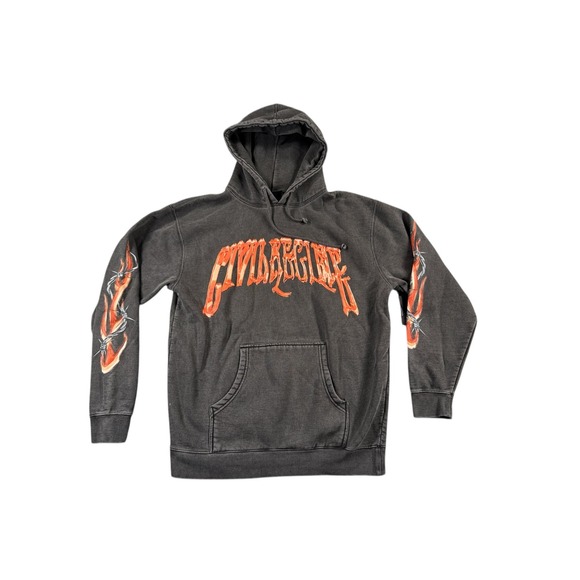 Civil Regime Chrome Wire Hoodie Adult Medium Black Orange Oversized Distressed - Picture 1 of 12